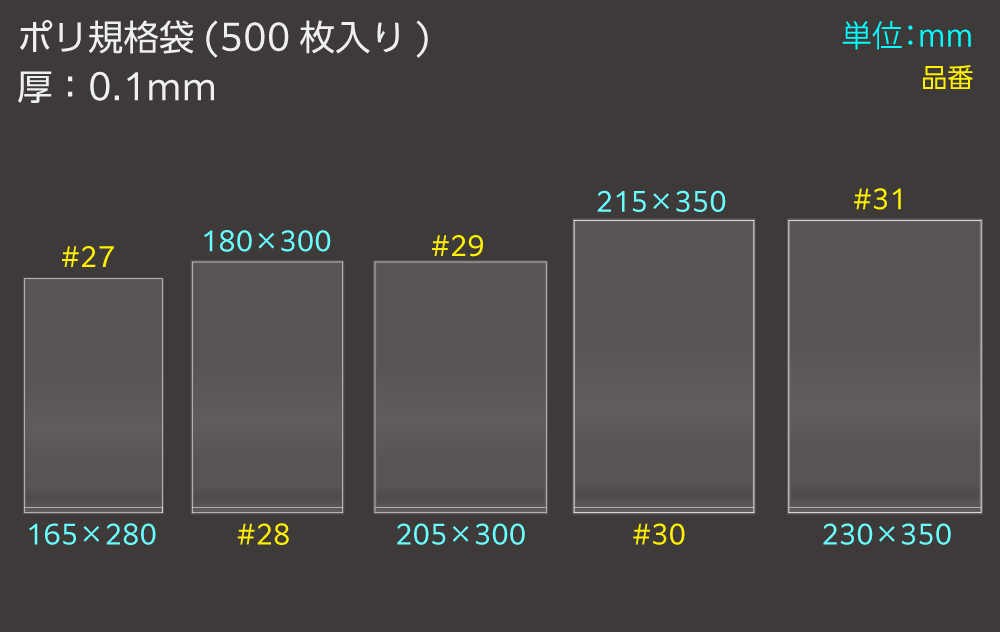 ポリ規格袋 ＃29 0.1×205×300mm （500枚入)