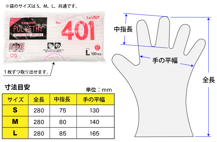 リーブル ポリエチレン手袋 No401 M (100枚×50袋)