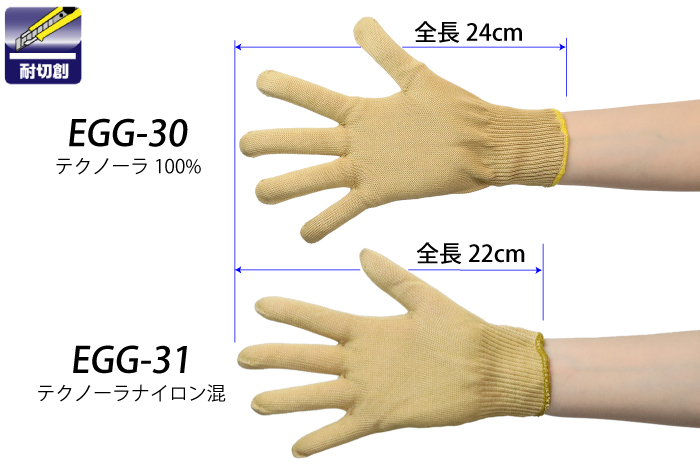 切創防止用手袋 EGG-31(薄手) 長さ220mm （クリーンルーム用）
