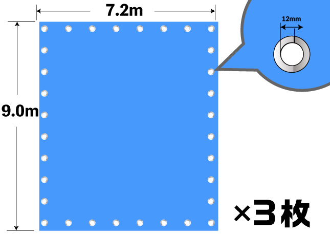 ブルーシート（クロスシートライト）7.2×9.0m 3枚入