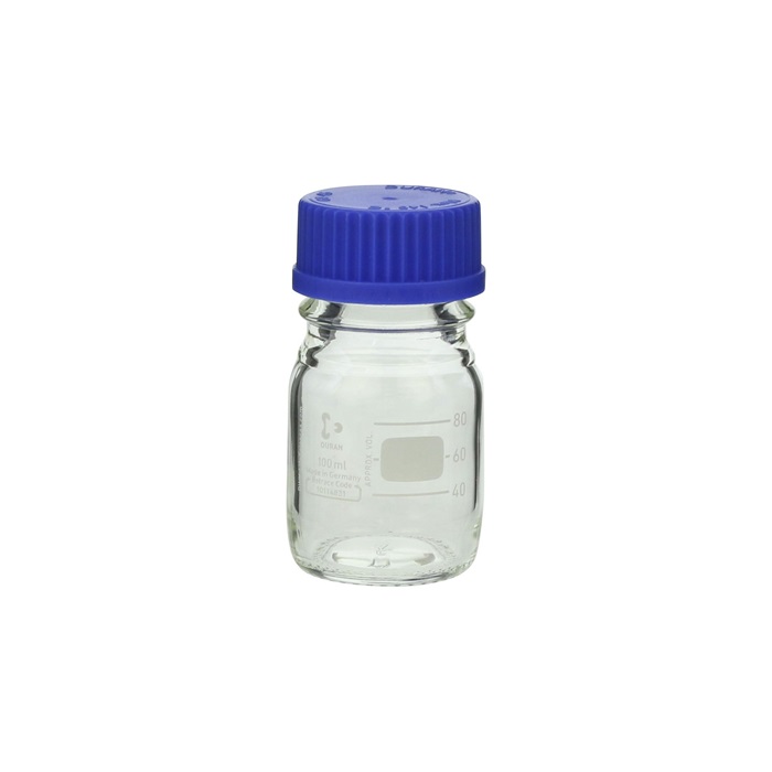 青ガラス　瓶・コップセット【欠けあり】 ねじ口瓶(デュラン) 青キャップ付 100mL (10本入) | コクゴeネット