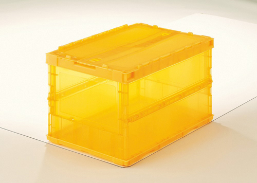 薄型折りたたみコンテナスケルコン スライドロックフタ付 透明オレンジ