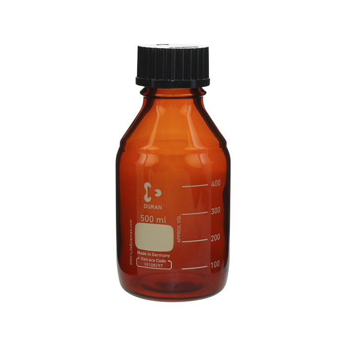 ねじ口びん（メジュームびん） 茶褐色 黒キャップ付 500mL 入数:10個 017210-5002A