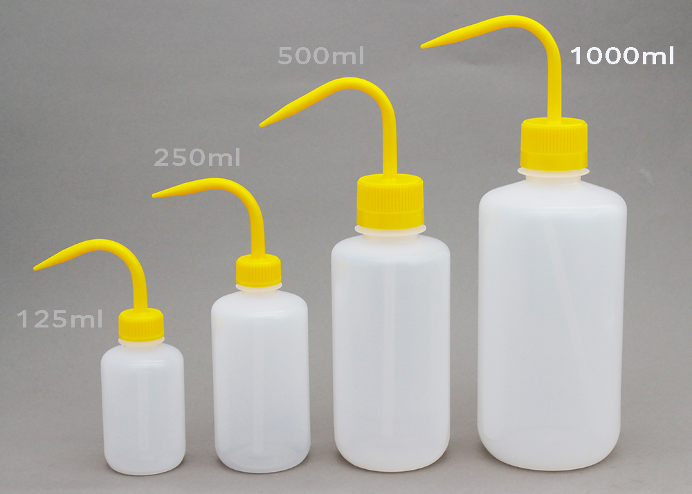 細口洗浄瓶（LDPE） 蓋（PP） 1000ml 黄