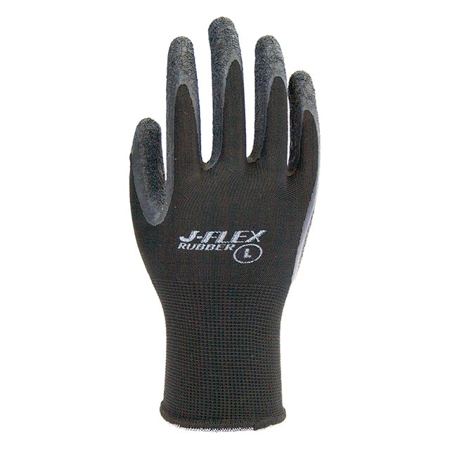 天然ゴムコーティング手袋 5530 J-FLEX ラバー ブラック 13G LLサイズ 10双入