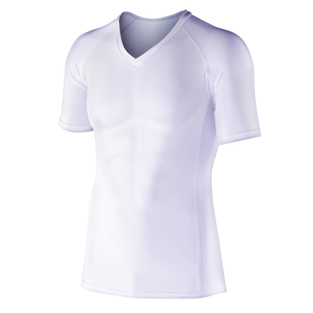 BT冷感 パワーストレッチ 半袖Vネックシャツ JW-622 ホワイト Lサイズ 1枚