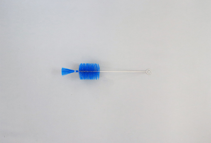 試験管洗浄ブラシ（PBT毛材：青)　10本入　　サイズ：ブラシ長50㎜×ブラシ径φ40㎜×全長220㎜