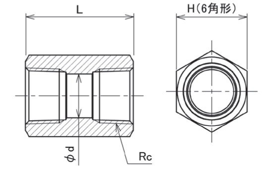 ねじ込継手六角ソケット(黄銅製) G6S-04-BS