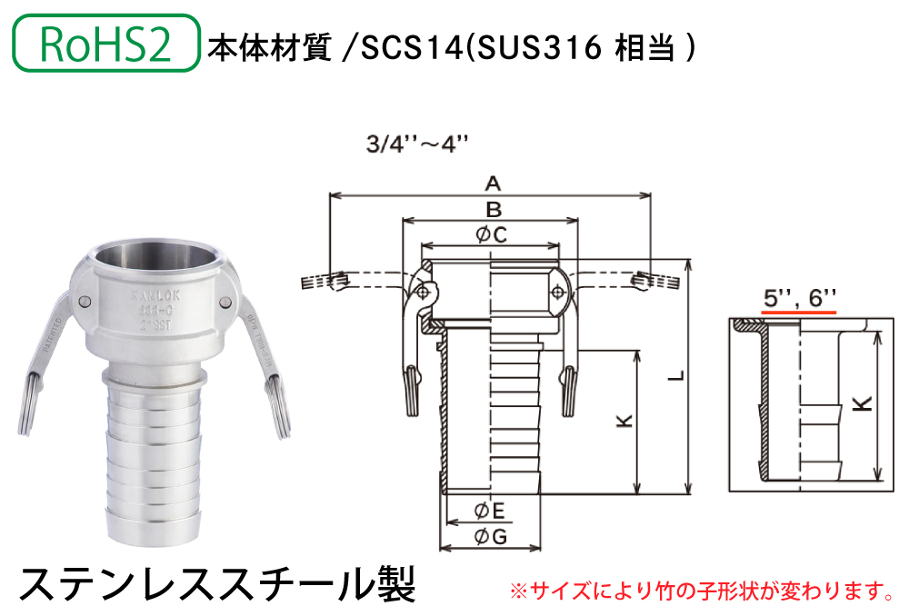 633-CL 3 SST カムロック カプラー(安全ロック付き) ホース