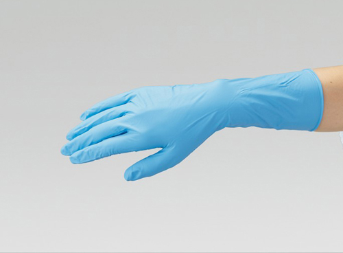 304-0000211 ニトリルP.F.ロング手袋 ブルー Lサイズ No.2033(100枚) リーブル