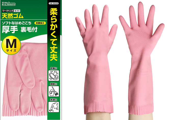 天然ゴム厚手手袋 N-111　06330 Mサイズ ピンク(10双入)