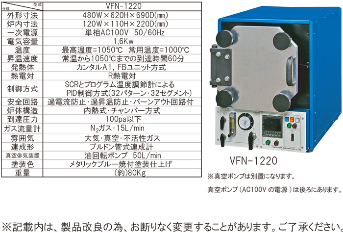 卓上型真空ガス置換炉VFN-1220
