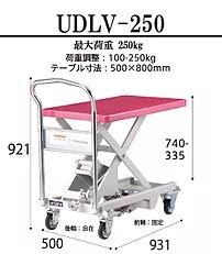 ダンディレベラー　UDLV-250 テーブル寸法 500×800ｍｍ