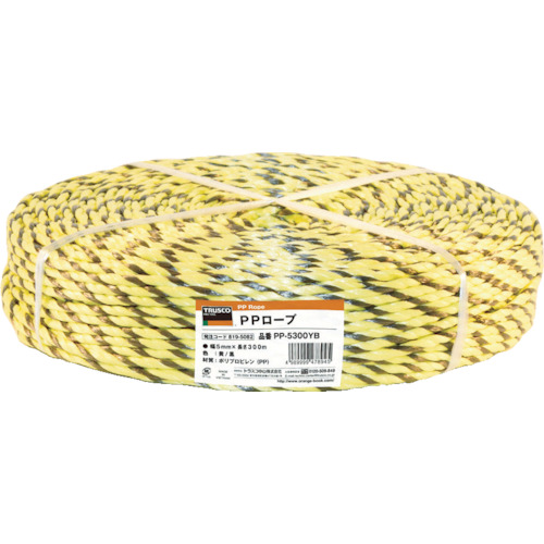 JP ブランド 金色 ロープ PPﾛｰﾌﾟ 幅6mmX長さ200m 黄黒 PP-6200YB | コクゴeネット